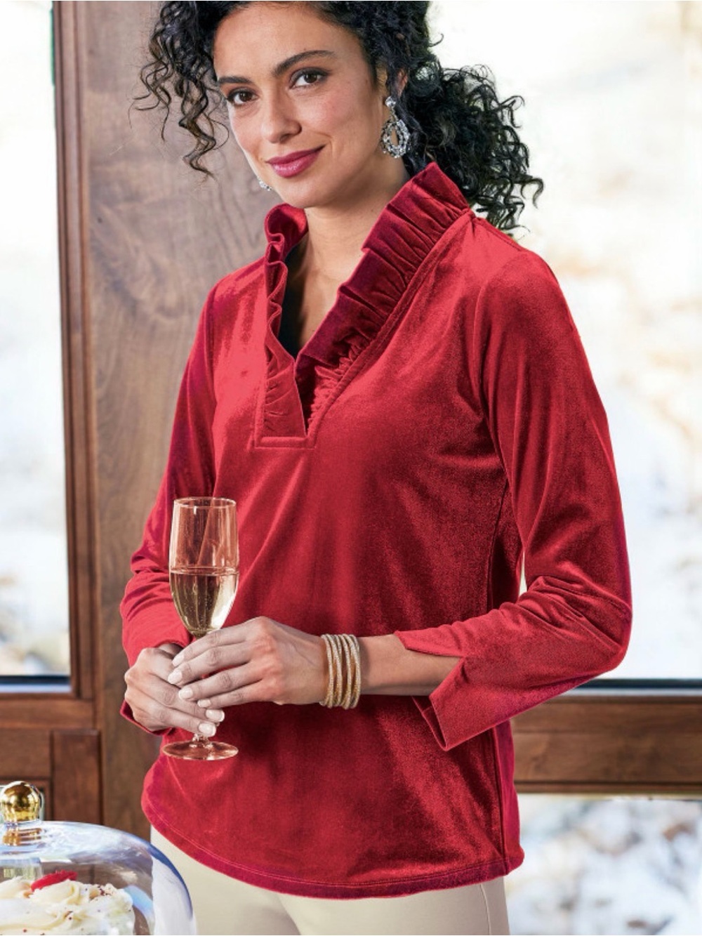 Soft Surroundings Marlee Ruffle Velvet Top